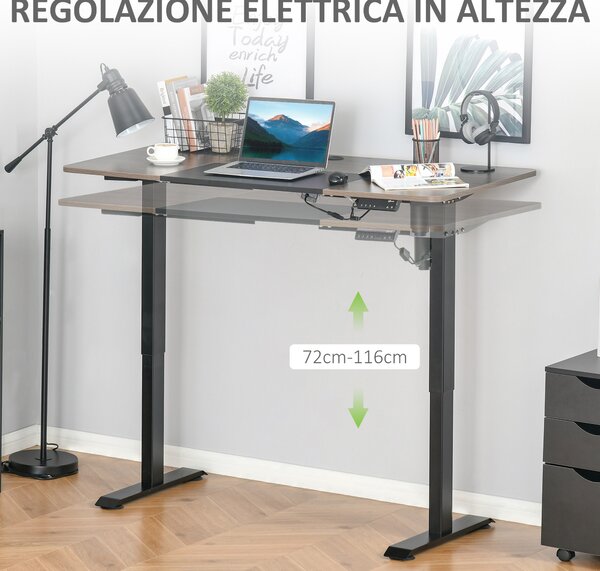 Vinsetto Scrivania Sollevabile Elettrica, 4 Altezze, Sistema Anticollisione, Design Moderno, Metallo Nero e Teak|Aosom