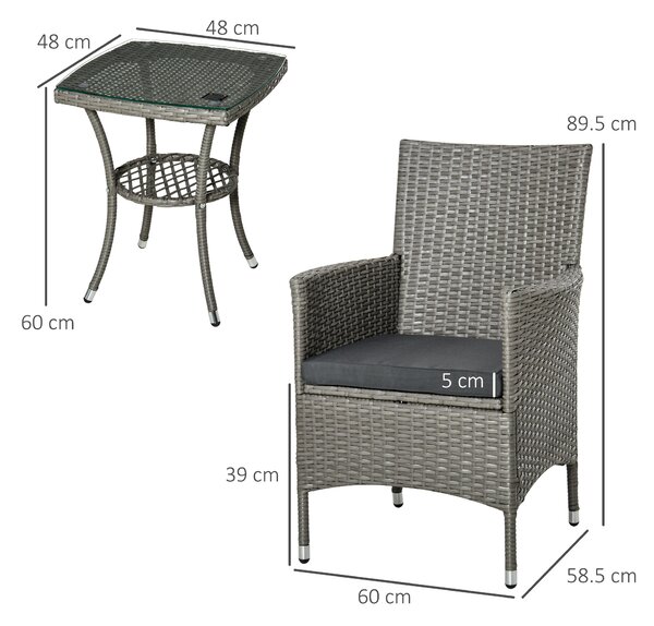Outsunny Set Tavolino e Sedie da Giardino, Set 3 Pezzi Salotto da Esterno con Poltrone in Rattan Grigio|Aosom