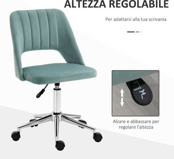 Vinsetto Sedia Moderno da Ufficio Ergonomica Girevole, Imbottita, Altezza Regolabile, Comfort e Stile, 49x54x79-9cm Verde Petrolio|Aosom Italy