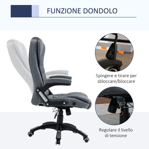 Vinsetto Sedia da Ufficio Ergonomica e Regolabile con Schienale alto e Seduta Imbottita, Poltrona Girevole con Ruote, Grigio | Aosom Italy