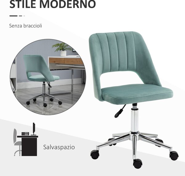 Vinsetto Sedia Moderno da Ufficio Ergonomica Girevole, Imbottita, Altezza Regolabile, Comfort e Stile, 49x54x79-9cm Verde Petrolio|Aosom Italy
