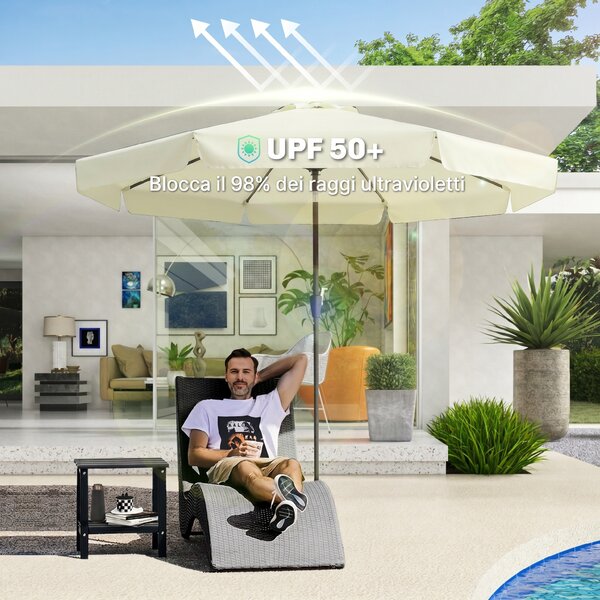 Outsunny Ombrellone da Giardino Rotondo Φ266x250cm Beige, con Palo Centrale e Sfiato Superiore, Protezione UV|Aosom