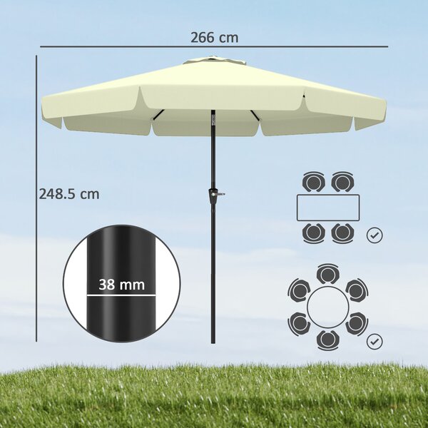 Outsunny Ombrellone da Giardino Rotondo Φ266x250cm Beige, con Palo Centrale e Sfiato Superiore, Protezione UV|Aosom