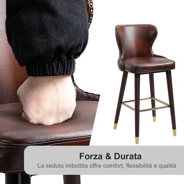 HOMCOM Sgabelli Alti da Bar con Schienale Ergonomico in Stile Industrial Set 2 Marrone e Oro Cucina, Bar, Ristorante|Aosom