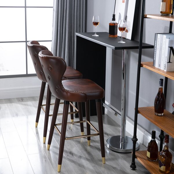 HOMCOM Sgabelli Alti da Bar con Schienale Ergonomico in Stile Industrial Set 2 Marrone e Oro Cucina, Bar, Ristorante|Aosom