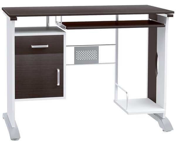 Homcom Scrivania Porta PC Design Ufficio con Cassetti in Legno Salvaspazio, Tavolo per Computer, Marrone|Aosom