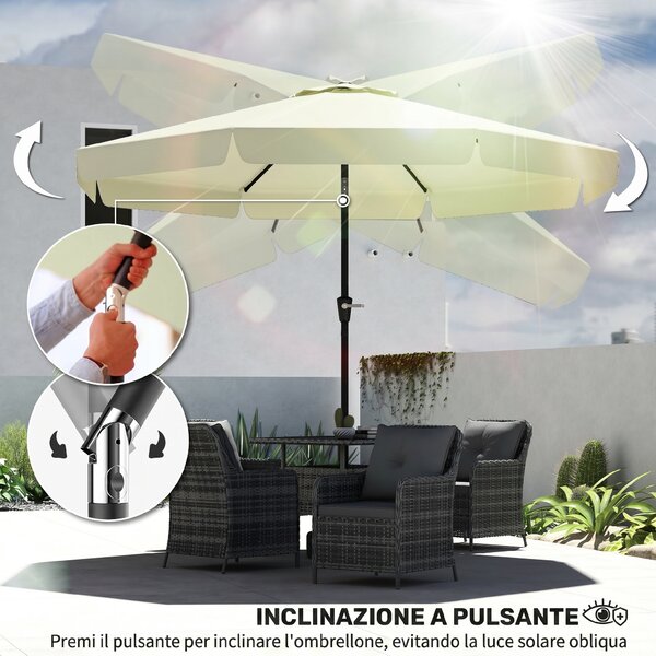 Outsunny Ombrellone da Giardino Rotondo Φ266x250cm Beige, con Palo Centrale e Sfiato Superiore, Protezione UV|Aosom