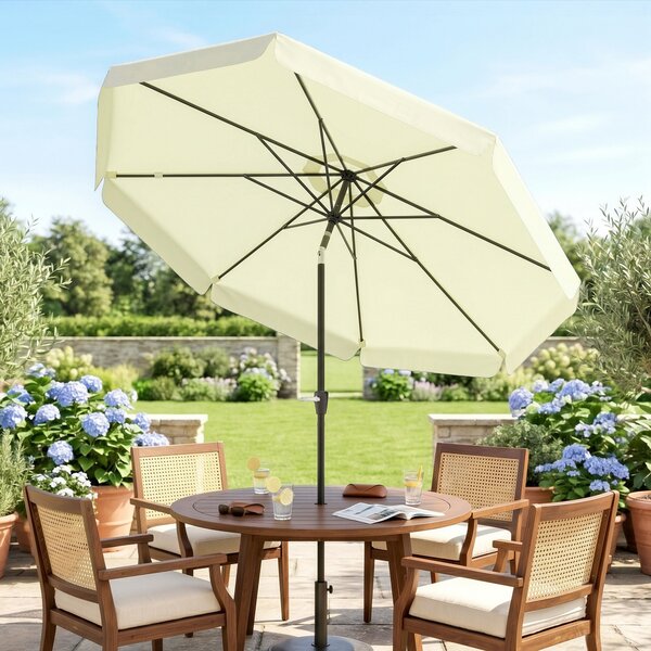 Outsunny Ombrellone da Giardino Rotondo Φ266x250cm Beige, con Palo Centrale e Sfiato Superiore, Protezione UV|Aosom