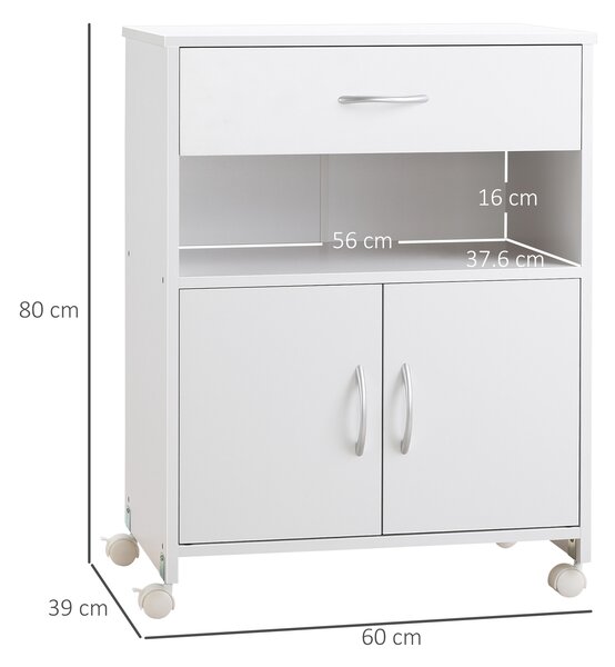 Vinsetto Mobile Porta Stampante con Cassetto e Armadietto, Mobiletto Basso Multiuso in Legno con 4 Ruote, 60x39x80cm, Bianco