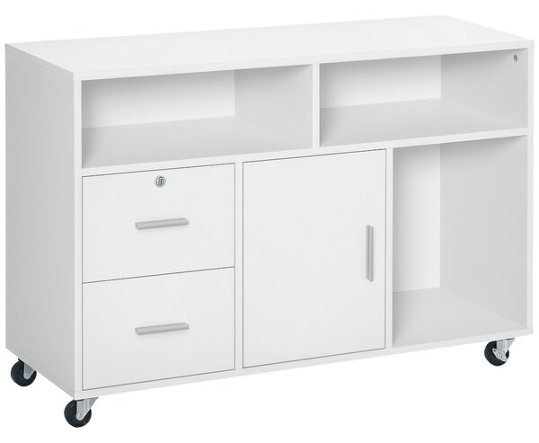 HOMCOM Mobiletto Multiuso minimalista per stampante, Ufficio e Casa con Cassetti di chiave e 4 ruote, 100x35x65cm, Bianco | Aosom Italy
