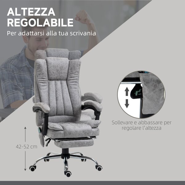 Vinsetto Poltrona da Ufficio Massaggiante Riscaldante, Altezza Regolabili, Poggiapiedi Retrattile, 62x67x113-120cm, Grigio Aosom Sedie Ufficio|Aosom