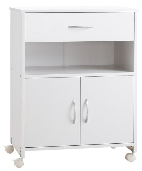 Vinsetto Mobile Porta Stampante con Cassetto e Armadietto, Mobiletto Basso Multiuso in Legno con 4 Ruote, 60x39x80cm, Bianco