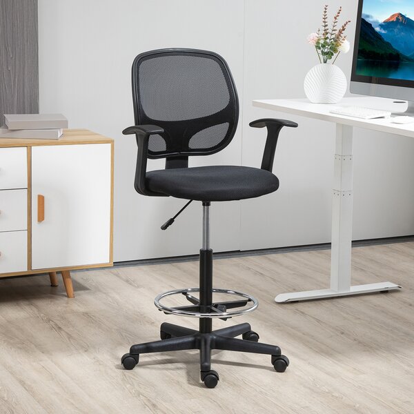 Vinsetto Sedia da Ufficio Ergonomica ad Altezza Regolabile con Braccioli, Rotelle e Seduta Imbottita, 60x56x110-132 cm, Nera | Aosom Italy