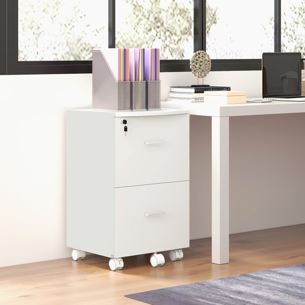 Vinsetto Armadietto da Ufficio con 2 Cassetti e 5 Ruote, Schedario in MDF e Truciolato, 43x45x72 cm, Bianco|Aosom