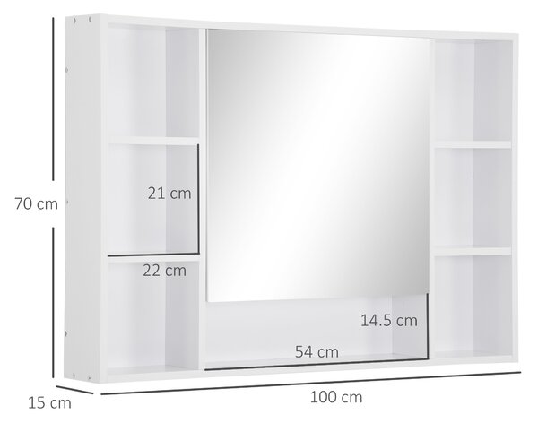 Kleankin Specchiera Bagno con Mensole Aperte e Armadietto con Anta Specchiata, Mobiletto Bagno Salvaspazio Bianco, 100x15x70cm|Aosom