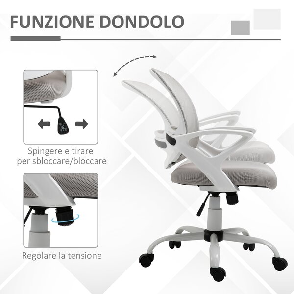 Vinsetto Sedia da Ufficio con Rotelle Girevole Ergonomica, Altezza Regolabile, Funzione di Dondolo, in Tessuto a Rete, Grigio e Bianco | Aosom