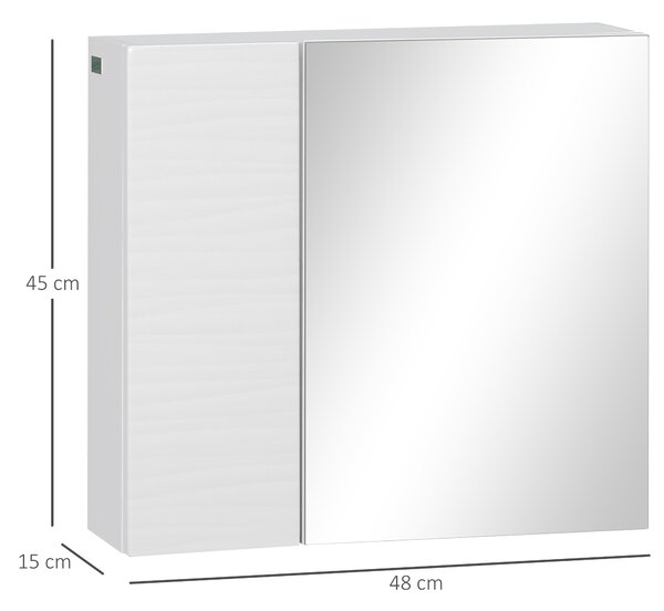 Kleankin Armadio a Specchio da Bagno in Truciolato e Vetro con 4 Ripiani Regolabili e Design a Parete, 48x15x45 cm, Bianco|Aosom