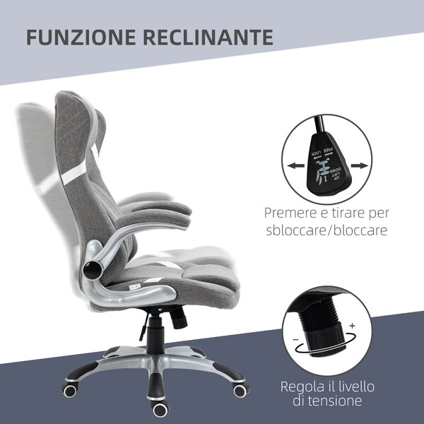 Vinsetto Sedia da Ufficio Reclinabile in Tessuto Traspirante e Acciaio con Altezza Regolabile, 68x76x109-117 cm|Aosom