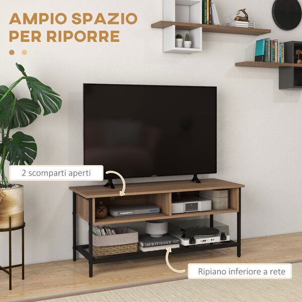 HOMCOM Mobile Porta TV 48" Max, Stile Industriale, Legno e Acciaio, 110x40x48cm - Marrone e Nero|Aosom