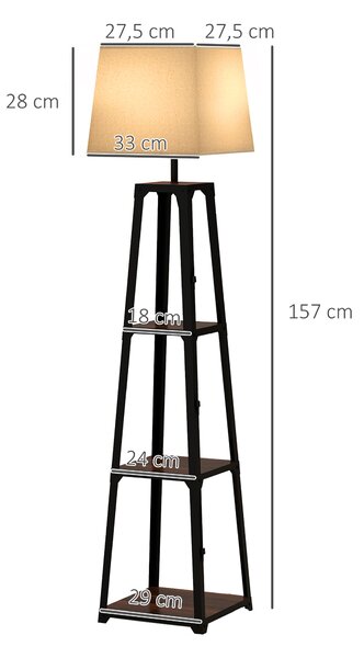 HOMCOM Lampada da Terra in Metallo e MDF a 3 Ripiani con Paralume in Tessuto, Ø42x166 cm, Nero e Beige|Aosom
