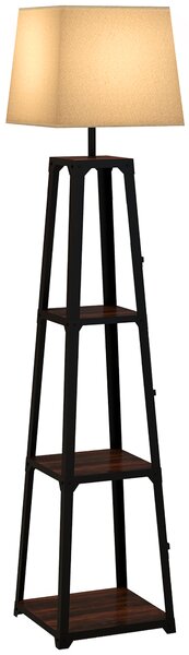 HOMCOM Lampada da Terra in Metallo e MDF a 3 Ripiani con Paralume in Tessuto, Ø42x166 cm, Nero e Beige|Aosom