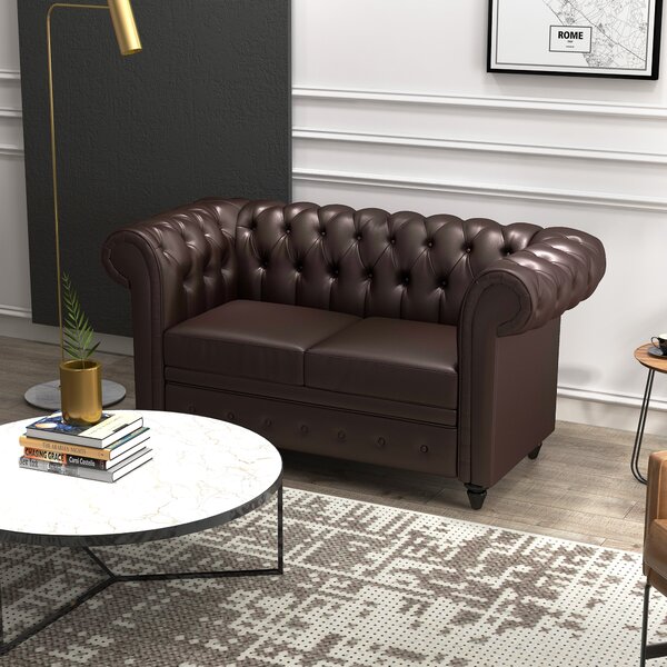 HOMCOM Divano 2 Posti stile Chesterfield con Cuscino Rimovibile, in Ecopelle, Legno e Metallo, 160x84x80 cm, Marrone