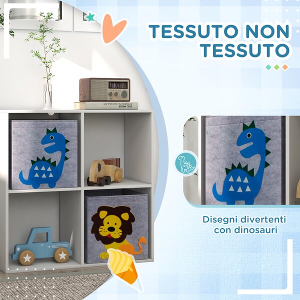 ZONEKIZ Scaffale Portagiochi per Bambini con 4 Scomparti e Contenitori, 61.8x29.9x61.8cm, Bianco|Aosom