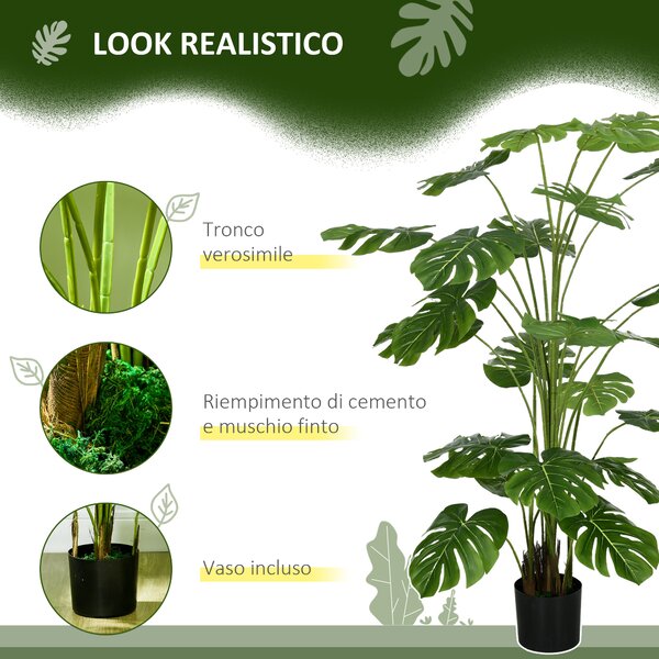 HOMCOM Pianta Artificiale Monstera Alta 180cm per Decorazione Interna ed Esterna con Vaso Incluso per Casa e Giardino Verde Naturale|Aosom