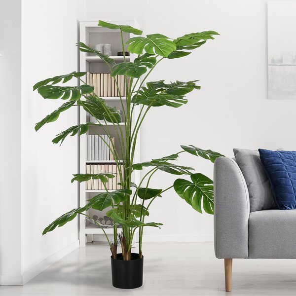 HOMCOM Pianta Artificiale Monstera Alta 180cm per Decorazione Interna ed Esterna con Vaso Incluso per Casa e Giardino Verde Naturale|Aosom