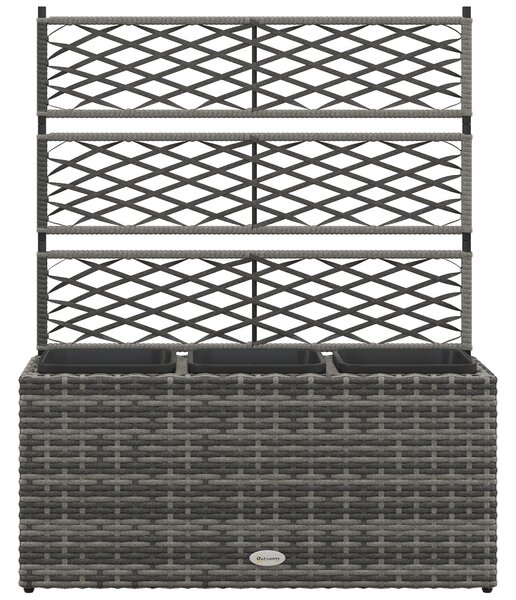 Outsunny Fioriera con Grigliato per Rampicanti con 3 Vasi in Acciaio e Rattan PE, 84x30x107cm, Grigio|Aosom