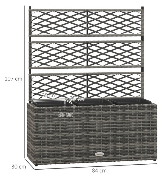 Outsunny Fioriera con Grigliato per Rampicanti con 3 Vasi in Acciaio e Rattan PE, 84x30x107cm, Grigio|Aosom