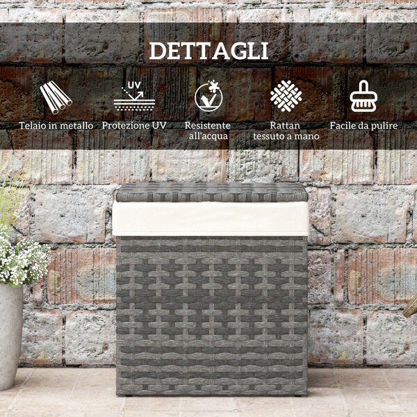 Outsunny Cesta Contenitore da Giardino e Casa in Rattan con Tessuto Interno, 57x34x62cm, Grigio|Aosom