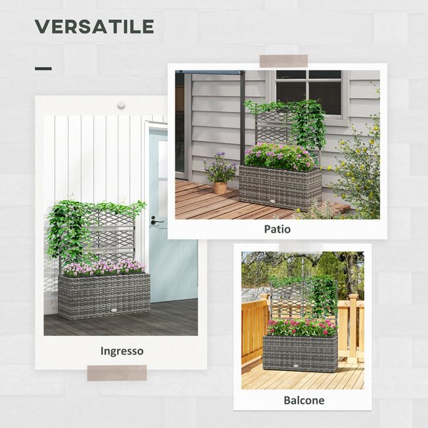 Outsunny Fioriera con Grigliato per Rampicanti con 3 Vasi in Acciaio e Rattan PE, 84x30x107cm, Grigio|Aosom