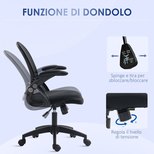 Vinsetto Sedia da Ufficio Ergonomica con Schienale curvato a Rete e Altezza Regolabile, leva a gas, 65.5x61.5x88-97.5cm, Nero| Aosom Italy