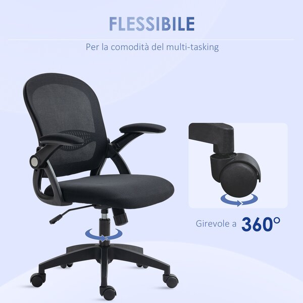 Vinsetto Sedia da Ufficio Ergonomica con Schienale curvato a Rete e Altezza Regolabile, leva a gas, 65.5x61.5x88-97.5cm, Nero| Aosom Italy