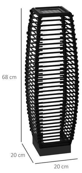 Outsunny Lampada Solare da Giardino con Pannello di Ricarica, in Acciaio e Rattan, 20x20x68 cm, Nero|Aosom