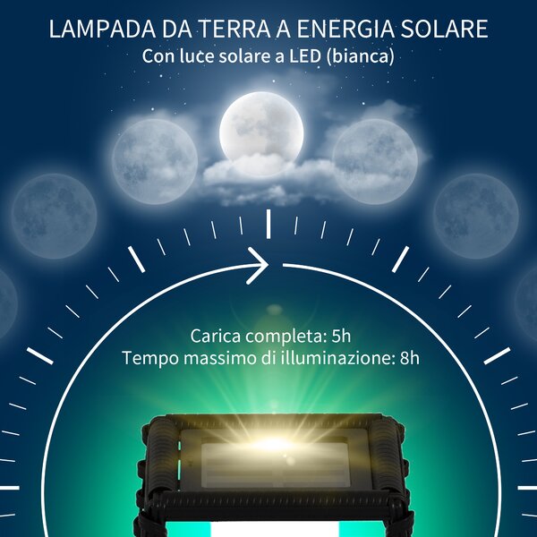 Outsunny Lampada Solare da Giardino con Pannello di Ricarica, in Acciaio e Rattan, 20x20x68 cm, Nero|Aosom