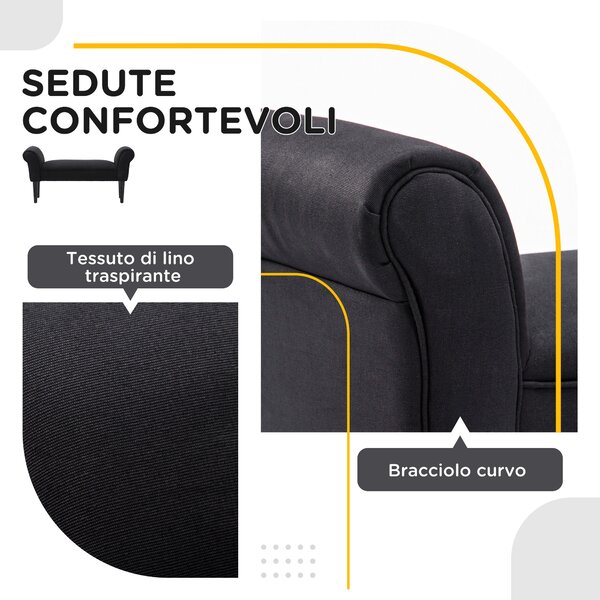 HOMCOM Panca Fondo Letto Imbottita con Braccioli Arrotolati, 102x35x51cm, Nero|Aosom