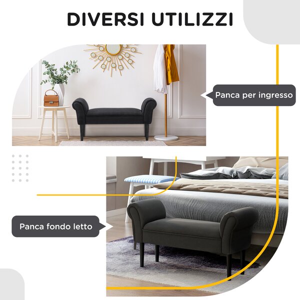 HOMCOM Panca Fondo Letto Imbottita con Braccioli Arrotolati, 102x35x51cm, Nero|Aosom