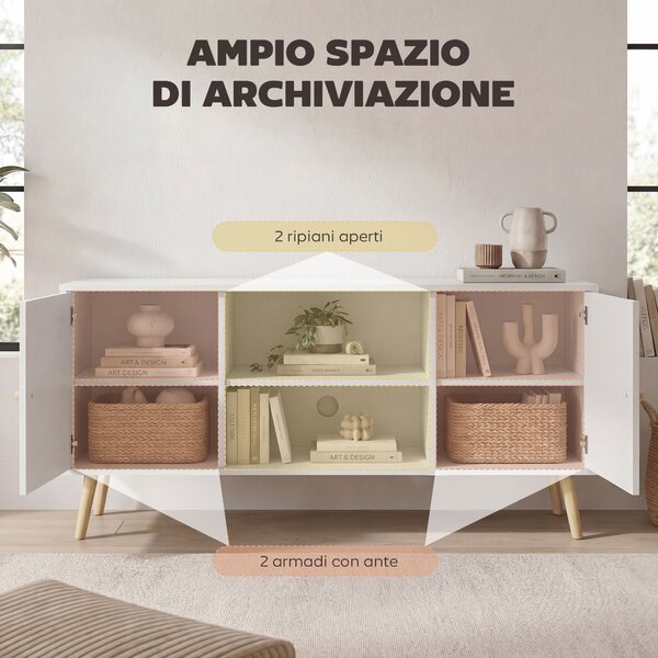 HOMCOM Mobile TV 55" max con 2 Armadietti e 2 Ripiani Aperti, in Legno e Truciolato, 120x34x50 cm, Bianco|Aosom