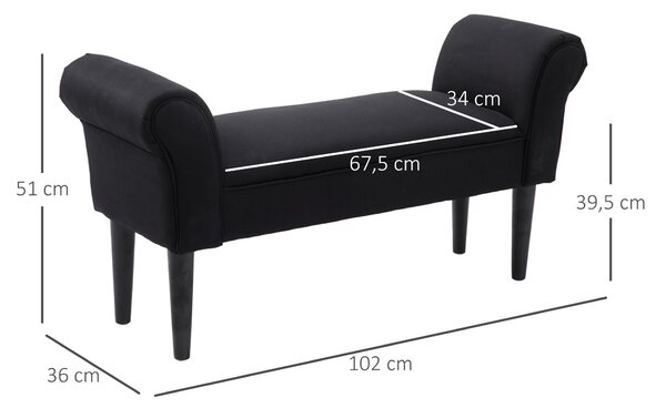 HOMCOM Panca Fondo Letto Imbottita con Braccioli Arrotolati, 102x35x51cm, Nero|Aosom