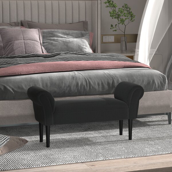 HOMCOM Panca Fondo Letto Imbottita con Braccioli Arrotolati, 102x35x51cm, Nero|Aosom