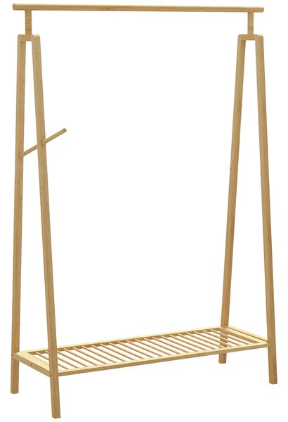 HOMCOM Appendiabiti a Doghe in Bambù con Gruccia Laterale e Spazio per Scarpe, 110x42x152 cm, color Legno|Aosom