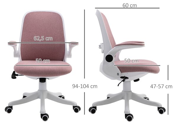 Vinsetto Sedia da Ufficio Ergonomica in Tessuto Effetto Velluto con Altezza Regolabile e Braccioli Sollevabili, 62.5x60x94-104 cm, Bianco e Rosa|Aosom