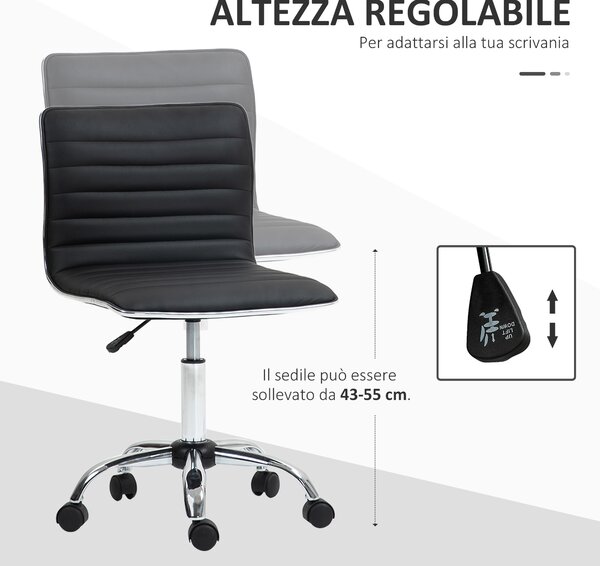 HOMCOM Sedia da Ufficio Girevole a 360° con Altezza Regolabile e 5 Ruote, Poltrona da Ufficio Imbottita Ergonomica in Pelle PU, Nero|Aosom Italy