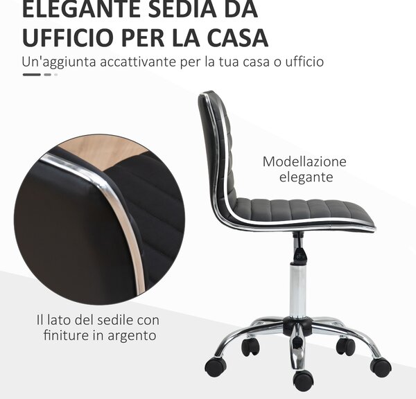 HOMCOM Sedia da Ufficio Girevole a 360° con Altezza Regolabile e 5 Ruote, Poltrona da Ufficio Imbottita Ergonomica in Pelle PU, Nero|Aosom Italy
