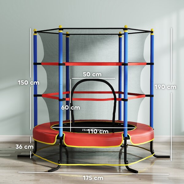 HOMCOM Trampolino per Bambini con Tappeto Elastico, Rete di Sicurezza e Pali Imbottiti, Età 3-10 Anni, Blu