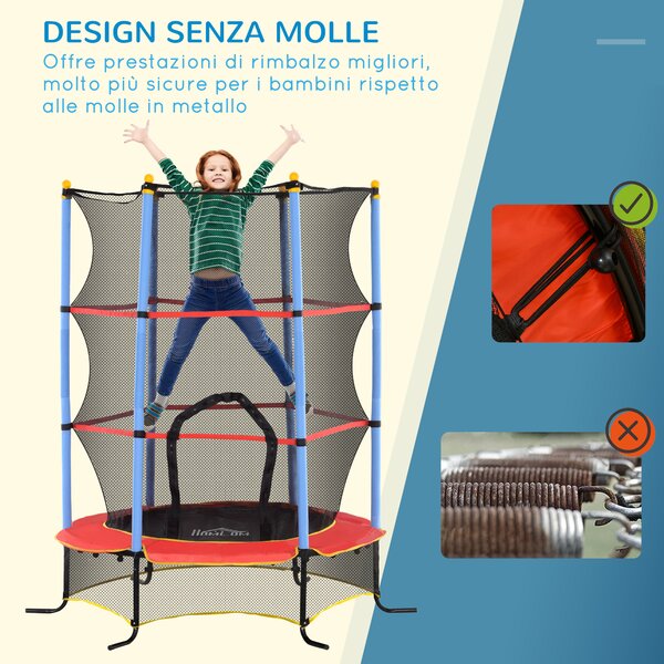 HOMCOM Trampolino per Bambini con Tappeto Elastico, Rete di Sicurezza e Pali Imbottiti, Età 3-10 Anni, Blu