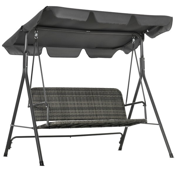 Outsunny Dondolo da Giardino 3 Posti con Tettuccio Regolabile in Rattan PE, 167x112x153cm, Grigio Scuro