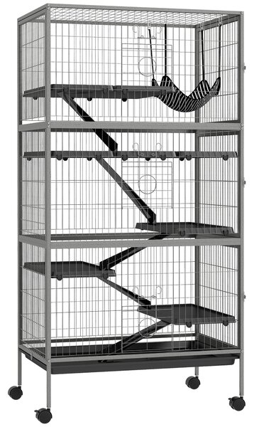 PawHut Gabbia per Conigli con 4 Ingressi a Livelli Multipli con Amaca, in Acciaio e PP, 80x52x159 cm|Aosom